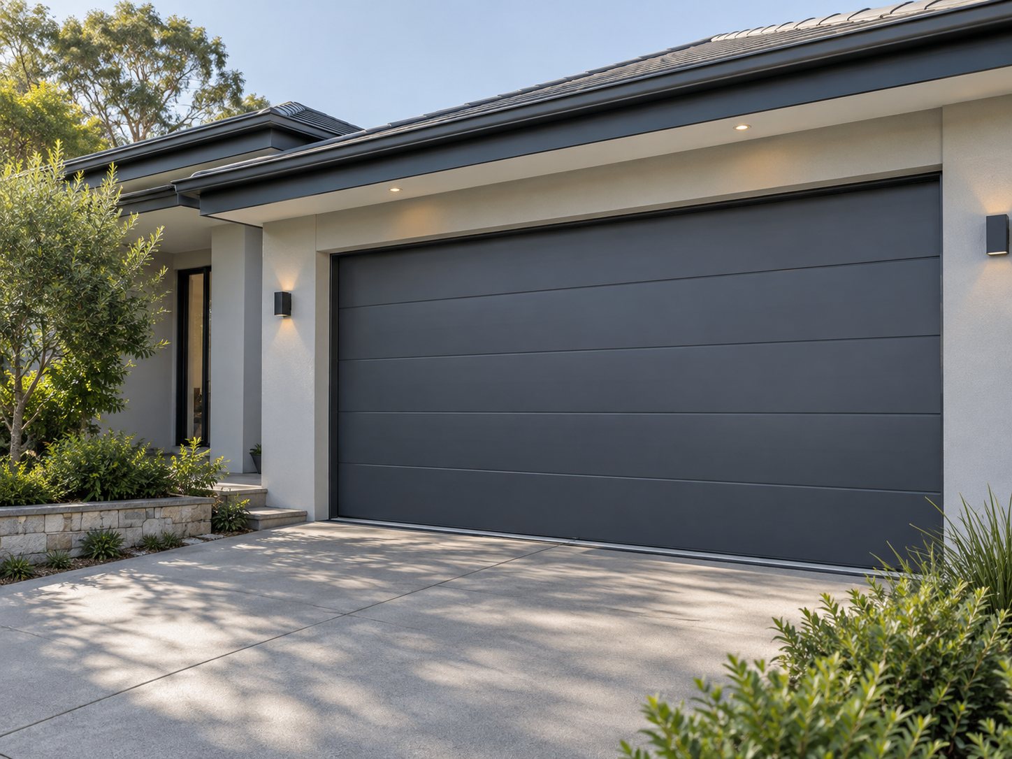 Illustrative image of a modern residential sectional garage door